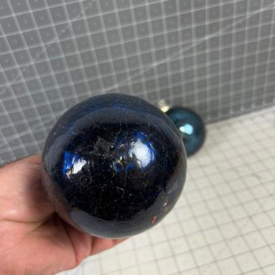 (4) Large 3" Mercury Glass Ornaments BLUE