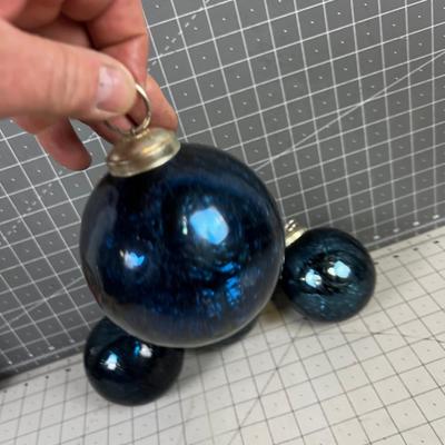 (4) Large 3" Mercury Glass Ornaments BLUE