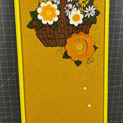 VINTAGE Cork Board 1970's Floral Basket
