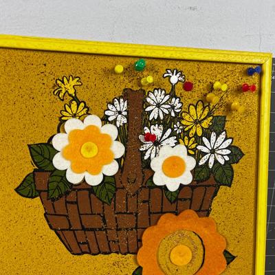 VINTAGE Cork Board 1970's Floral Basket