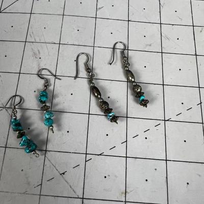 2 pair of Turquoise and Silver Dangle Earrings 