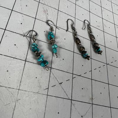 2 pair of Turquoise and Silver Dangle Earrings 