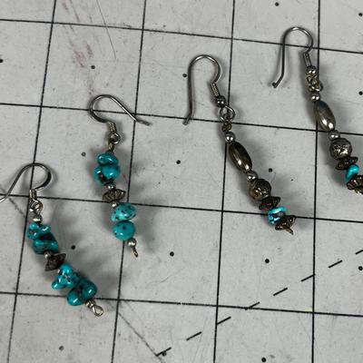 2 pair of Turquoise and Silver Dangle Earrings 