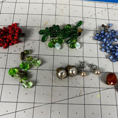 Vintage Clip on Earrings mostly Glass Beads