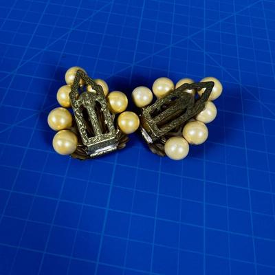 antique Shoe Buckles Pair Faux Pearly 