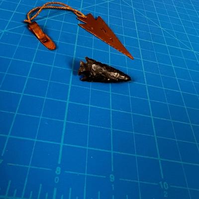 Copper Arrowhead Book Mark and Genuine Flint Obsidian Arrowhead Pin. 