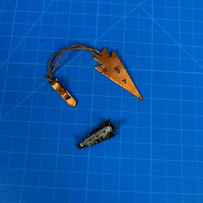 Copper Arrowhead Book Mark and Genuine Flint Obsidian Arrowhead Pin. 