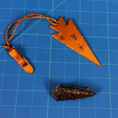 Copper Arrowhead Book Mark and Genuine Flint Obsidian Arrowhead Pin. 
