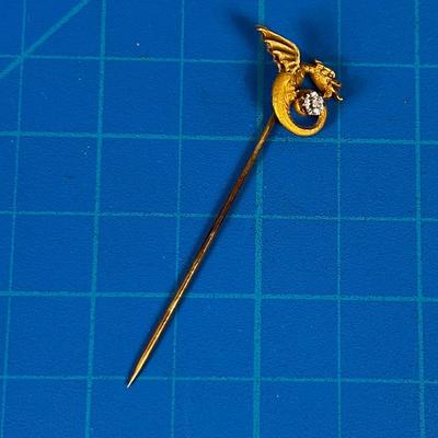 14K Gold Stick Pin or Lapel Pin with a Dragon 