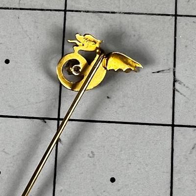 14K Gold Stick Pin or Lapel Pin with a Dragon 