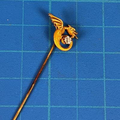 14K Gold Stick Pin or Lapel Pin with a Dragon 
