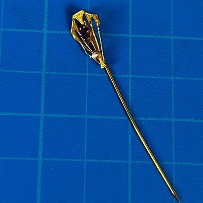 Antique 10 K Gold Pin with Small Garnet and a pearl