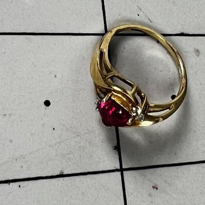 10 K Gold Ring with a Heart Shaped Ruby 