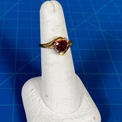 10 K Gold Ring with a Heart Shaped Ruby 