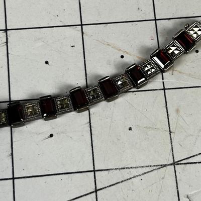 Garnet and Marcasite Set in Sterling 925