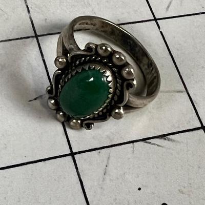 Marked Sterling Silver Ring with Cabochon Turquoise or Jade ? 