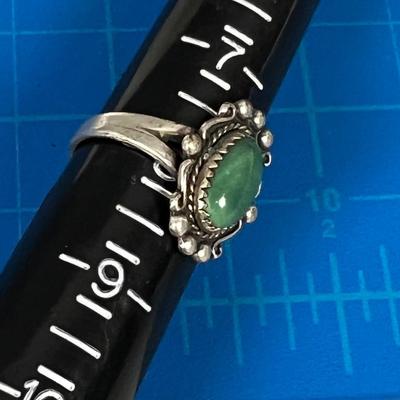 Marked Sterling Silver Ring with Cabochon Turquoise or Jade ? 