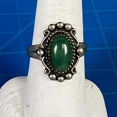 Marked Sterling Silver Ring with Cabochon Turquoise or Jade ? 