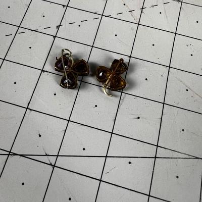 (2) 3 Leaf Clover Pins - Purple Amethyst and Topaz Antique CUTE! 