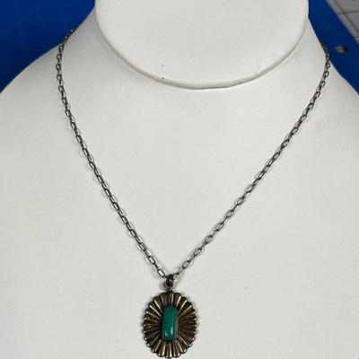Turquoise and Silver Pendant, UNMARKED Rectangle Stone. 