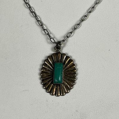 Turquoise and Silver Pendant, UNMARKED Rectangle Stone. 
