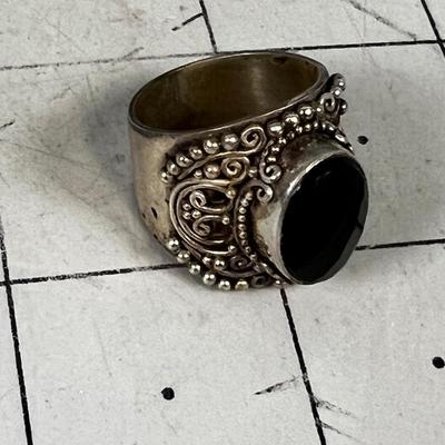 Cigar Band Ring Black Onyx CUT 