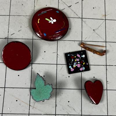 5 Vintage Enamel on Copper Pins 