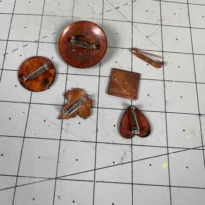 5 Vintage Enamel on Copper Pins 