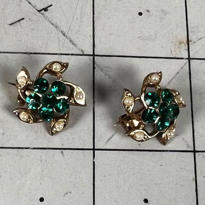 2 Emerald and Pearl Pins 