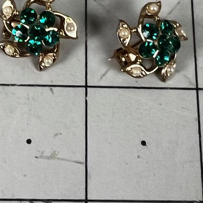 2 Emerald and Pearl Pins 