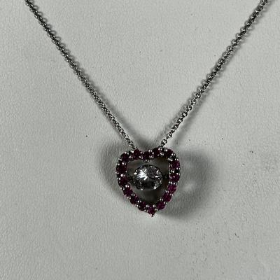 925 Heart Shaped Pendant Small Red (Ruby maybe?) stones 
