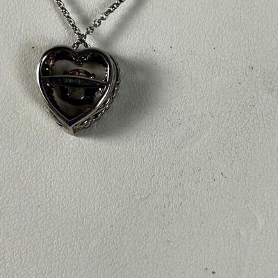 925 Heart Shaped Pendant Small Red (Ruby maybe?) stones 