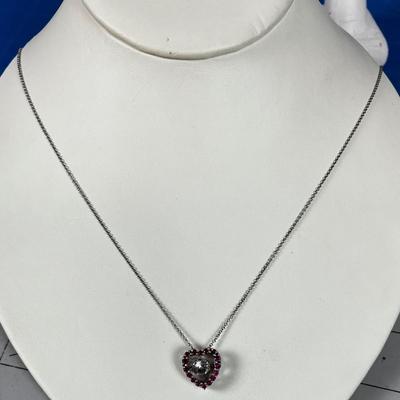 925 Heart Shaped Pendant Small Red (Ruby maybe?) stones 
