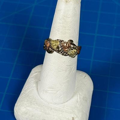 Sterling Silver Leaf Ring with Black Hills Gold Overlay