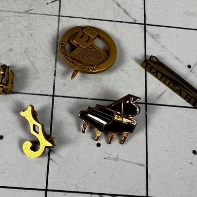5 Antique Lapel Pins, including Safe Driver