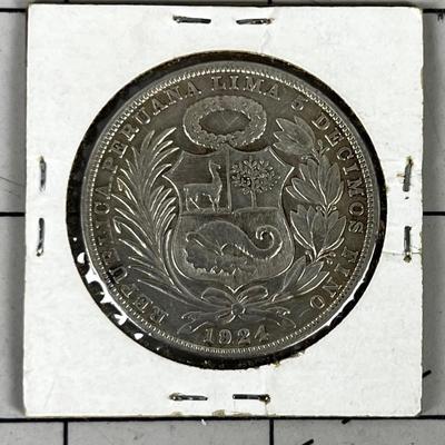 1924 Republic of Peru Silver Dollar