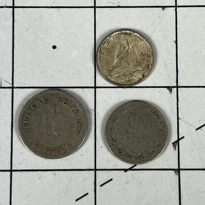 3 Antique Foreign Silver Coins: Germany, Argentina and Canada. 