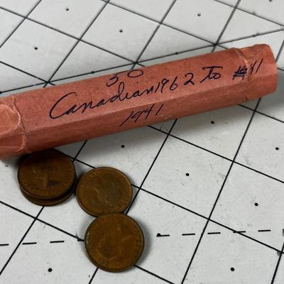 50 Canadian Pennies 1941 to 1962 