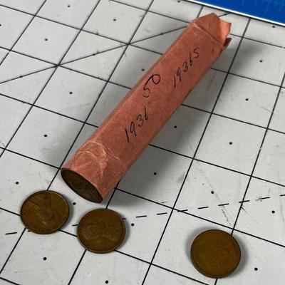 Roll of 50  : 1936  P,S and D  Pennies - CIRCULATED 