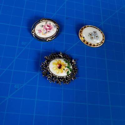 3 Vintage 1960's Floral Brooches 