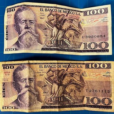 2 One Hundred Peso Mexican Bank Notes 1981 