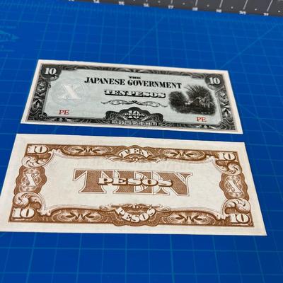 2 WWII 10 Peso NOTES - Basically Uncirculated 