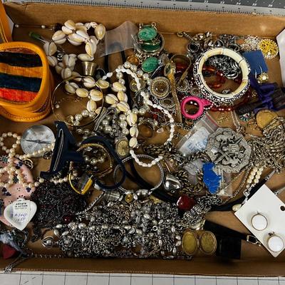 Tray of Costume Jewelry : Watches, Earrings, ETC.