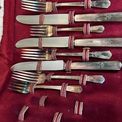 Partial Set of Silver Plated Dinnerware in Felt Folding Case