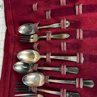 Partial Set of Silver Plated Dinnerware in Felt Folding Case