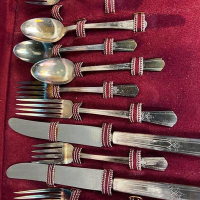 Partial Set of Silver Plated Dinnerware in Felt Folding Case