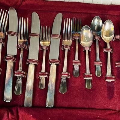 Partial Set of Silver Plated Dinnerware in Felt Folding Case