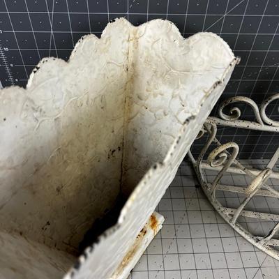 Wall Sconce, Metal Basket (2) White - ish 