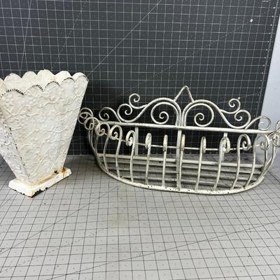 Wall Sconce, Metal Basket (2) White - ish 