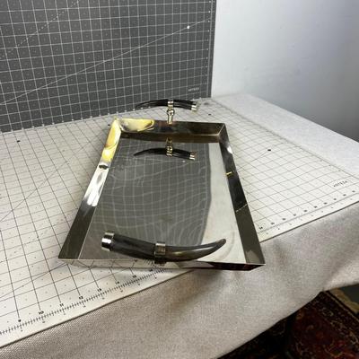 Chrome Tray with Black Horn Handles 